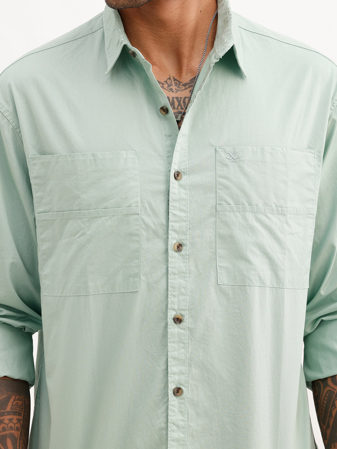 Solid Comfort Fit Double Pocket Shirt | Green
