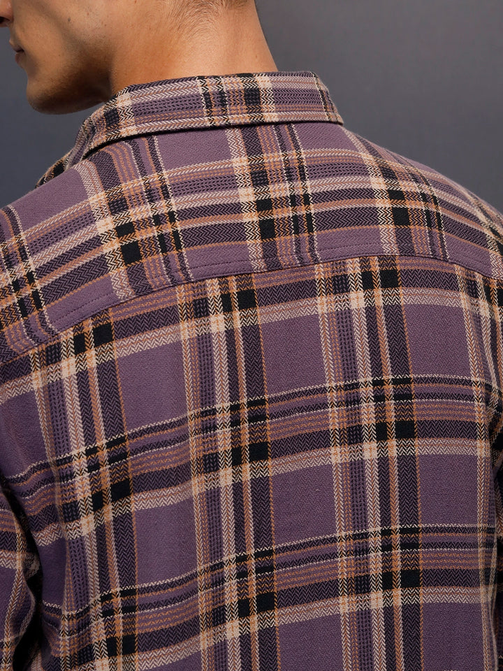 Men's casual comfort fit checkered pattern shirt | Purple
