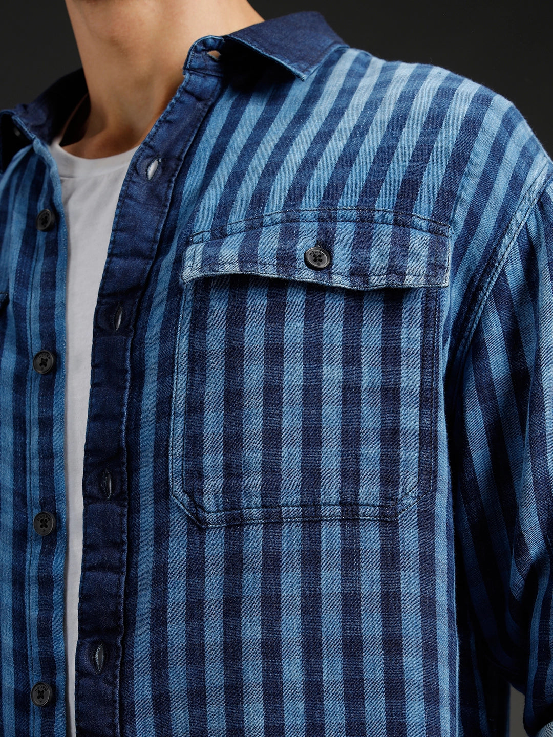 Men's casual oversized fit checkered pattern shirt | Navy Blue – Wrogn