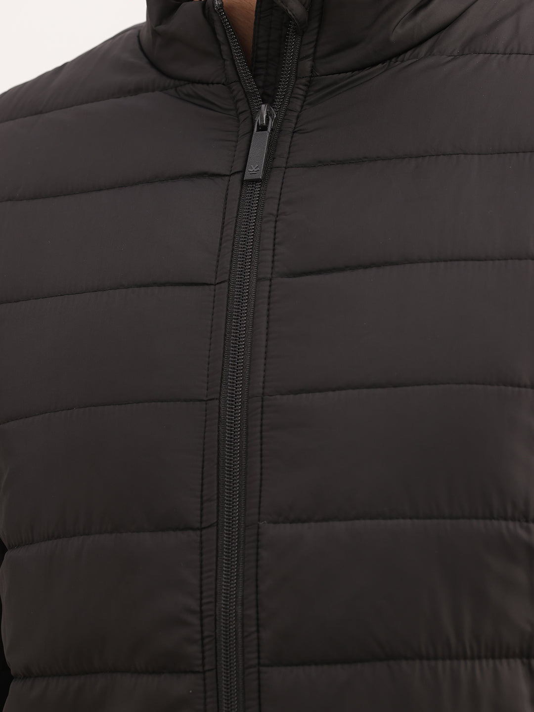 Solid Regular Fit Puffer Jacket | Black