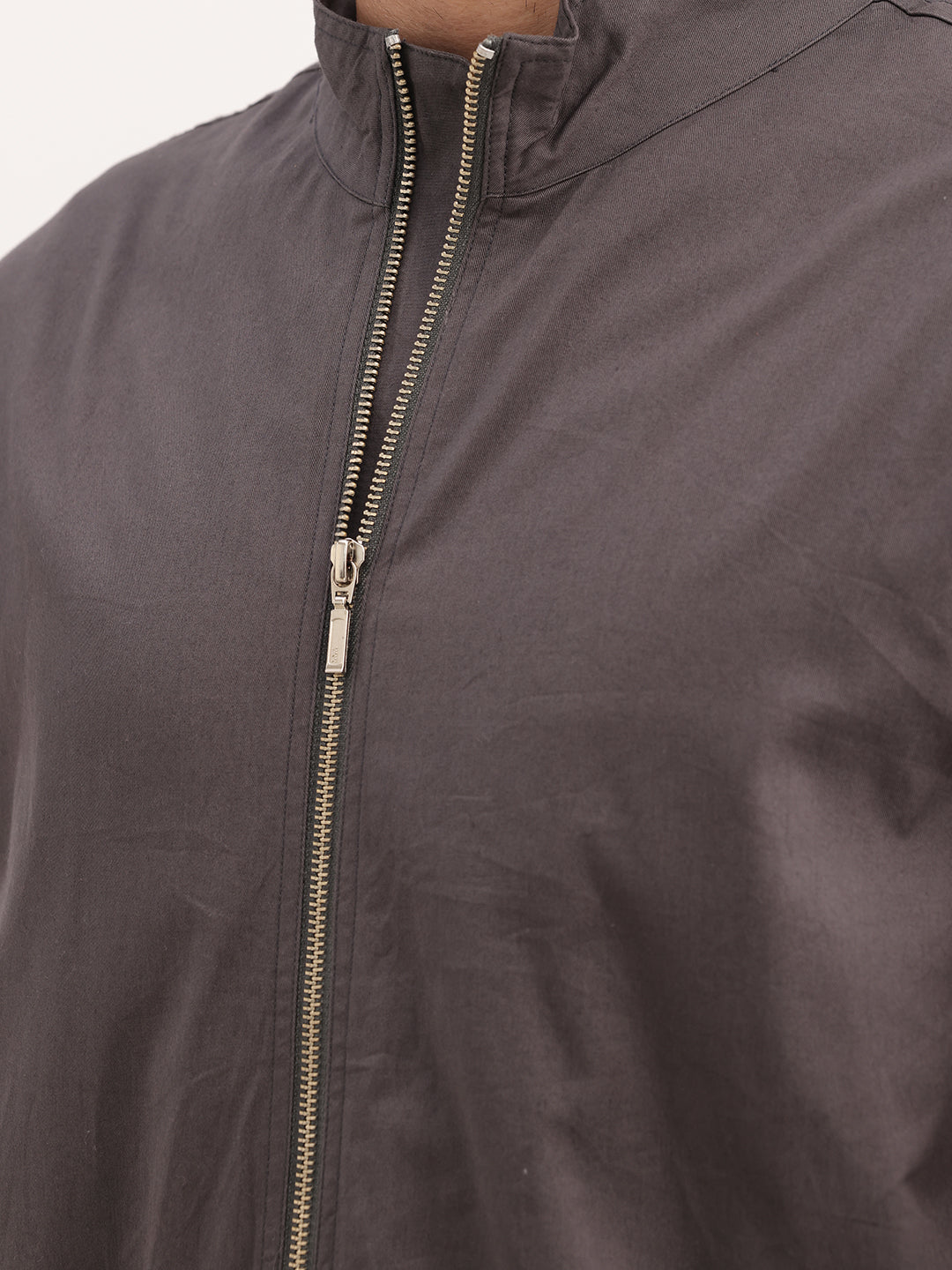 Solid Regular Fit Zipper Jacket | Grey