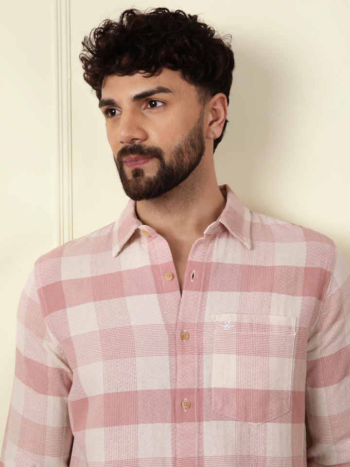 Textured Pastel Checked Shirt | Pink