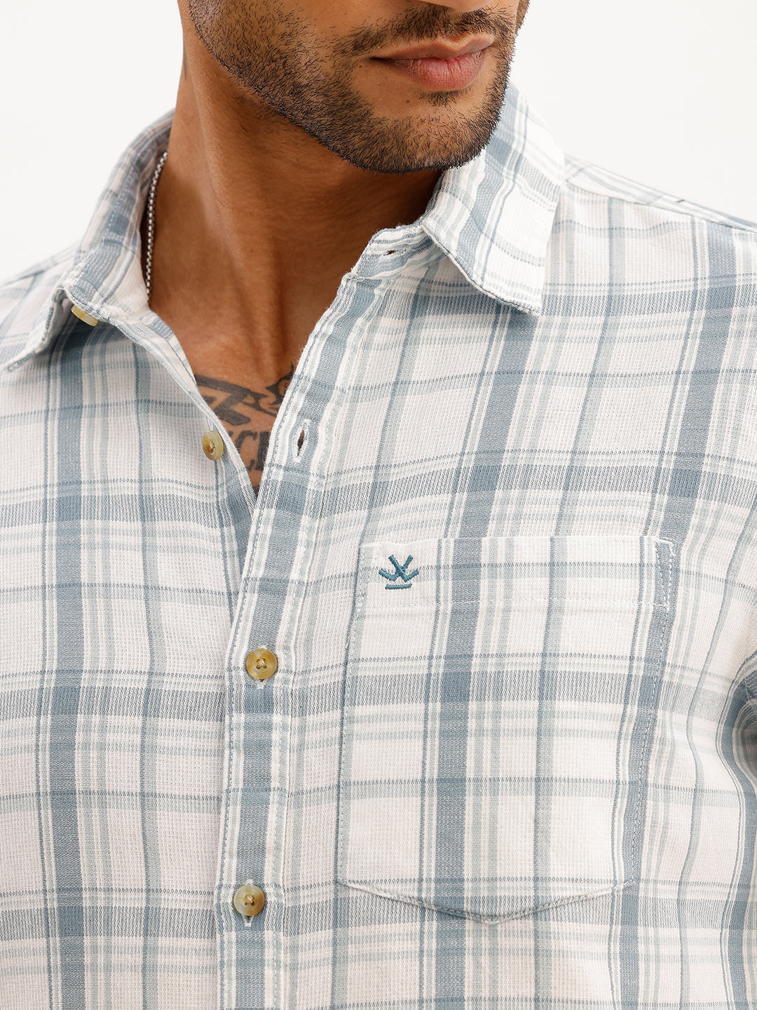 Regular Fit Checkered Shirt | White