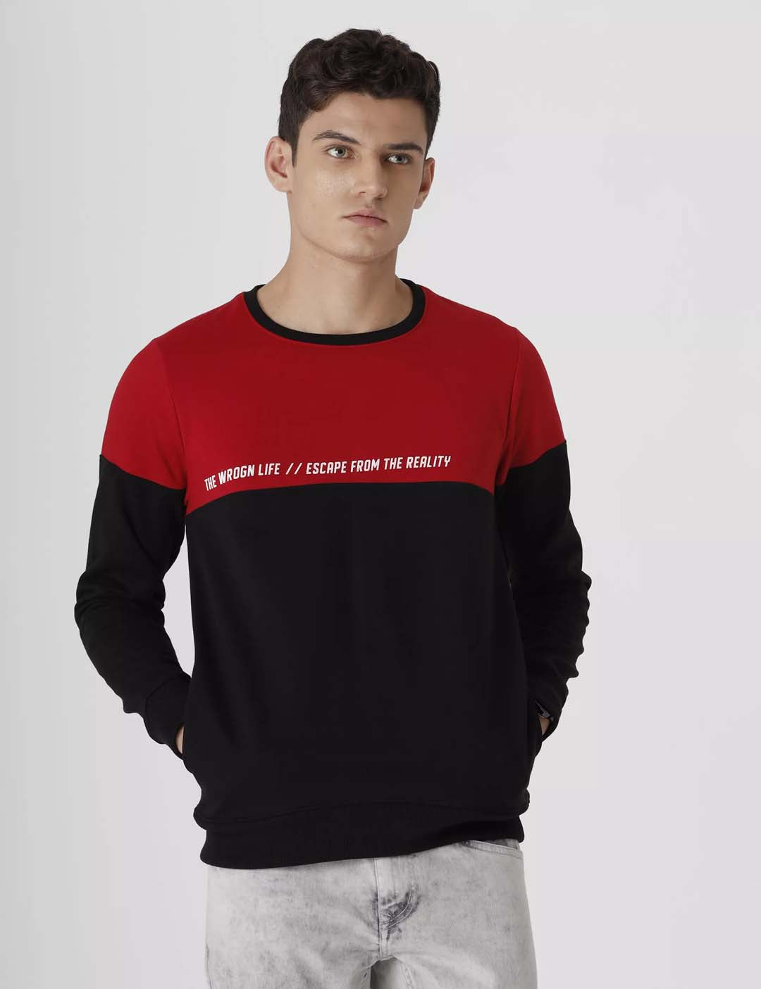 Wrogn Life Red & Black Sweatshirt