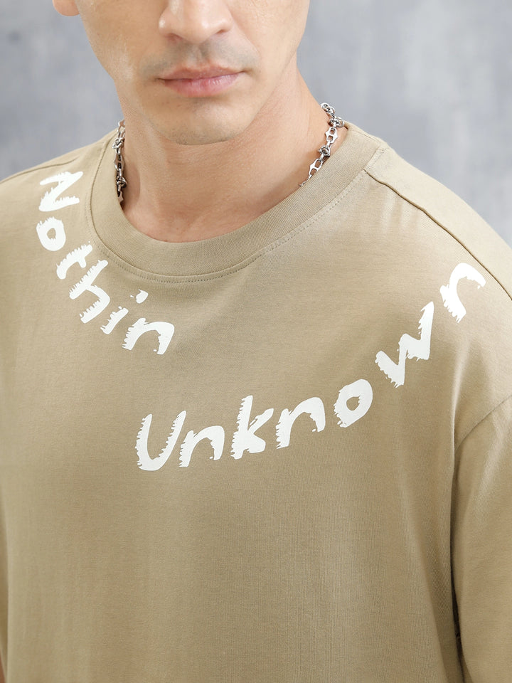 Placement Printed Oversized T-Shirt | Beige