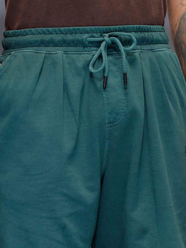 Washed Men's Casual Oversized Fit Shorts | Dark Green