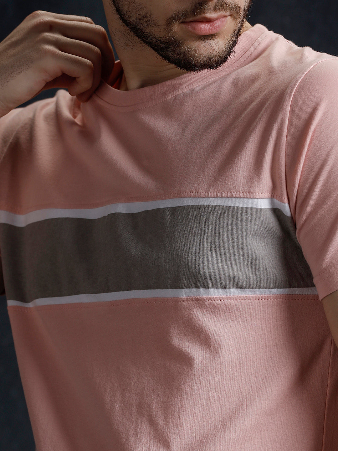 Colour Blocked Pink Casual T-Shirt