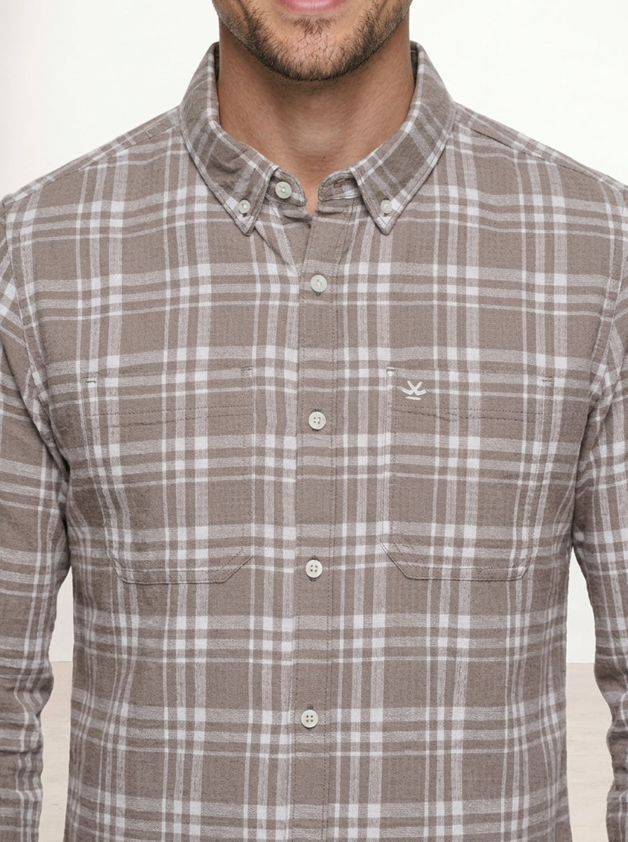 Slim Fit Checkered Shirt | Peach