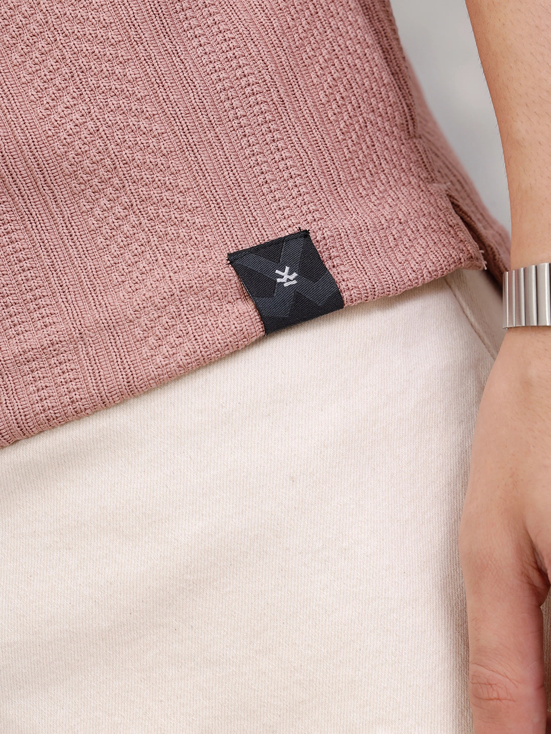 Jacquard Textured Knit Polo In Slim Fit  |  Pink