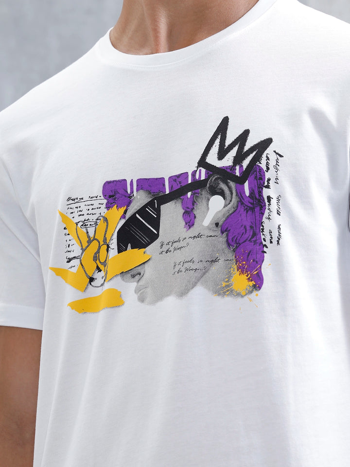 Graffiti Inspired Slim Fit Chest Graphic T-Shirt | White