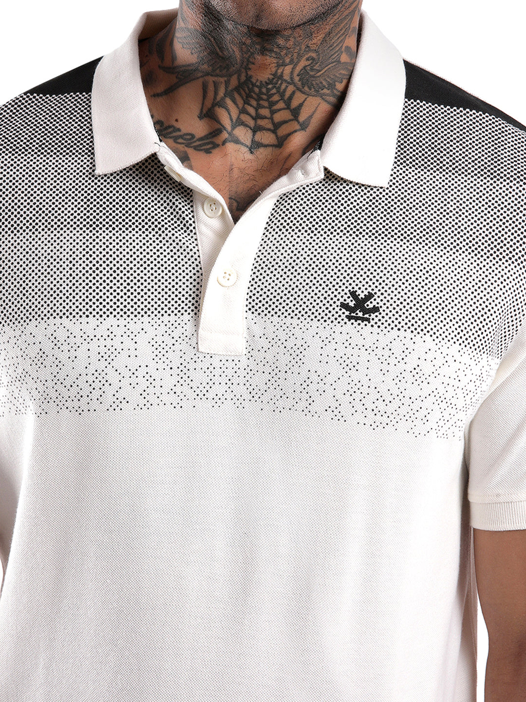 White Front Panel Print Polo T-Shirt