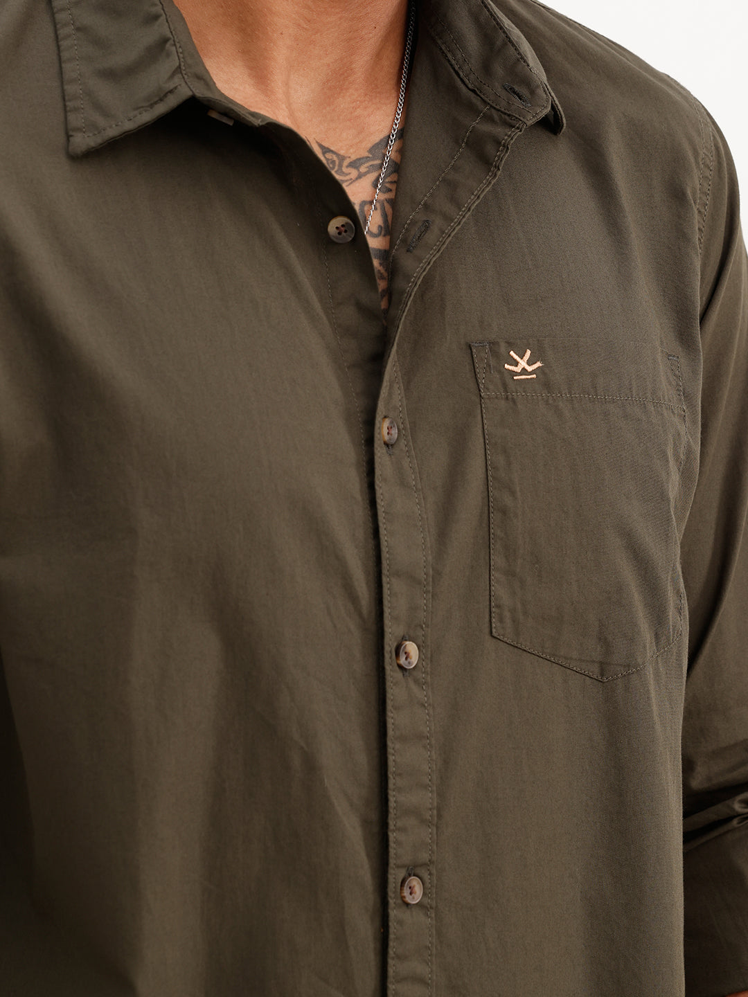 Solid Regular Fit Full Sleeve Shirt | Dark Green