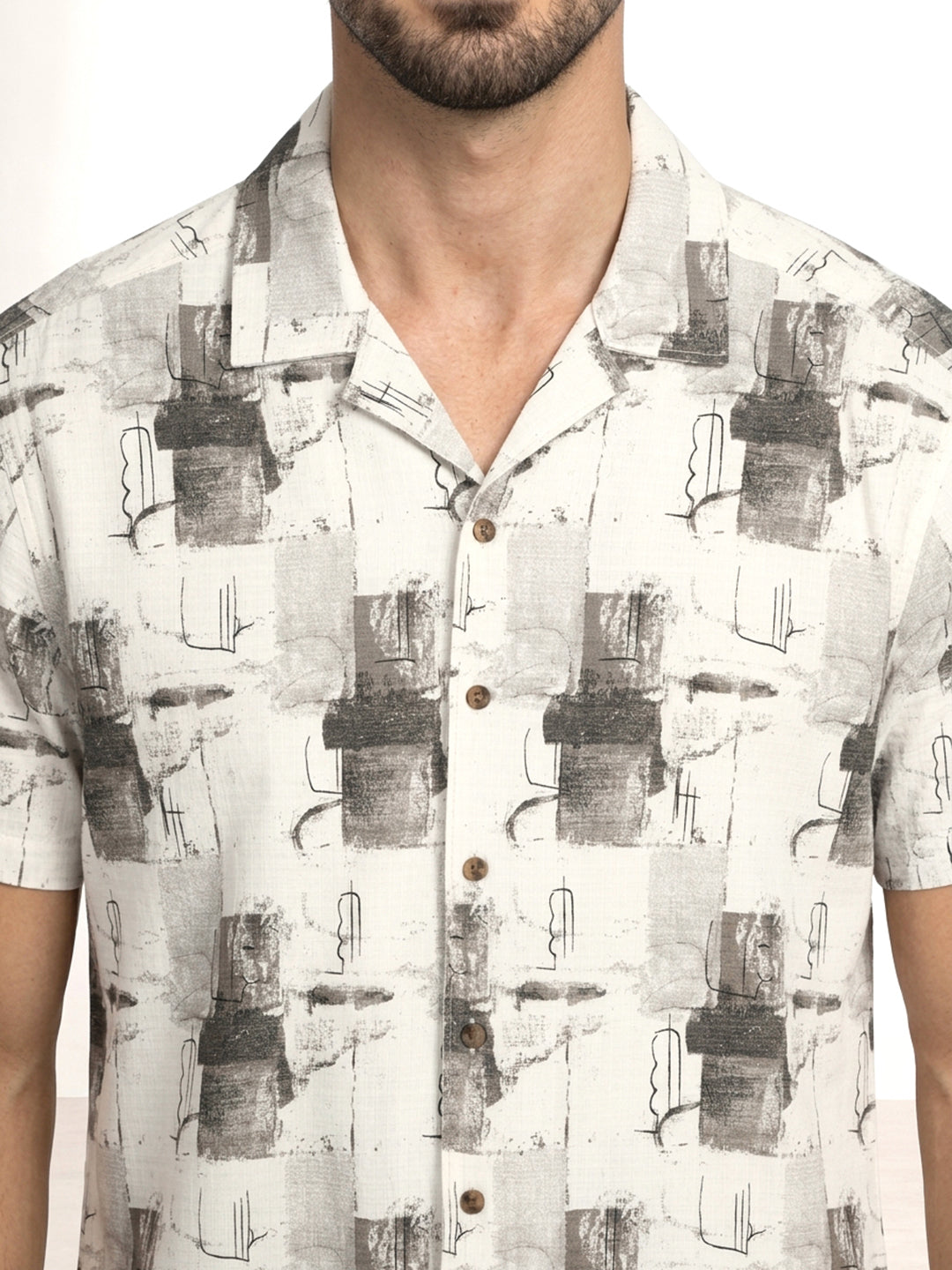 Comfort Fit AOP Half Sleeve Shirt | Off White