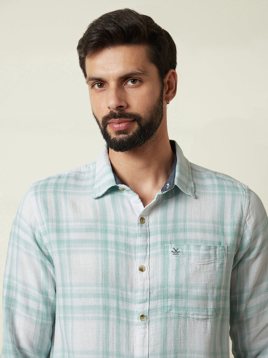 Checked Cotton Shirt in Green