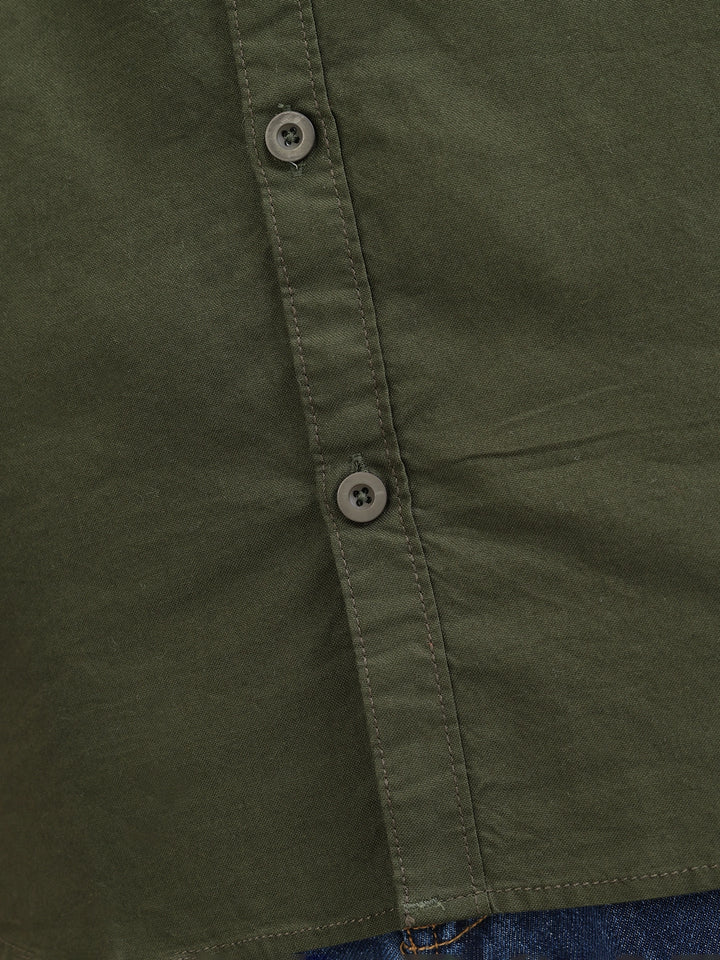 Solid Regular Fit Cotton Shirt | Olive
