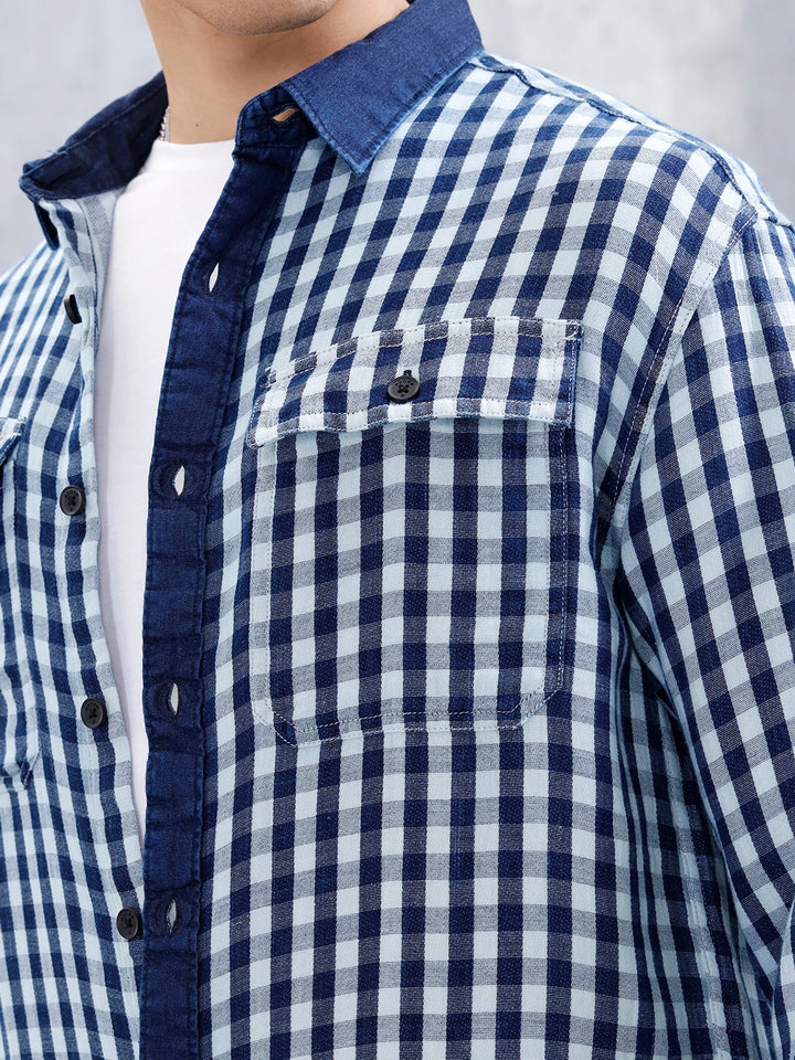 Men's Causal Oversized Fit Checkered Pattern Shirt | Blue
