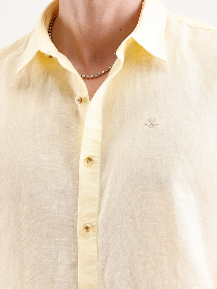 Solid Slim Fit Linen Blend Shirt  | Yellow