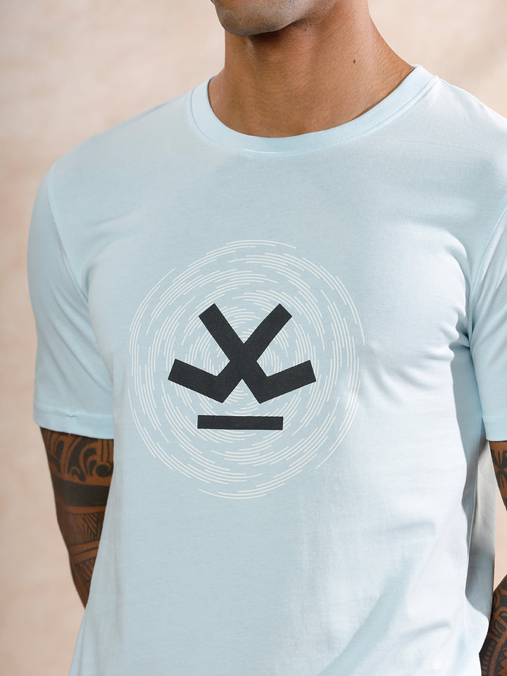 Spiral Circles Logo Printed T-Shirt | Blue