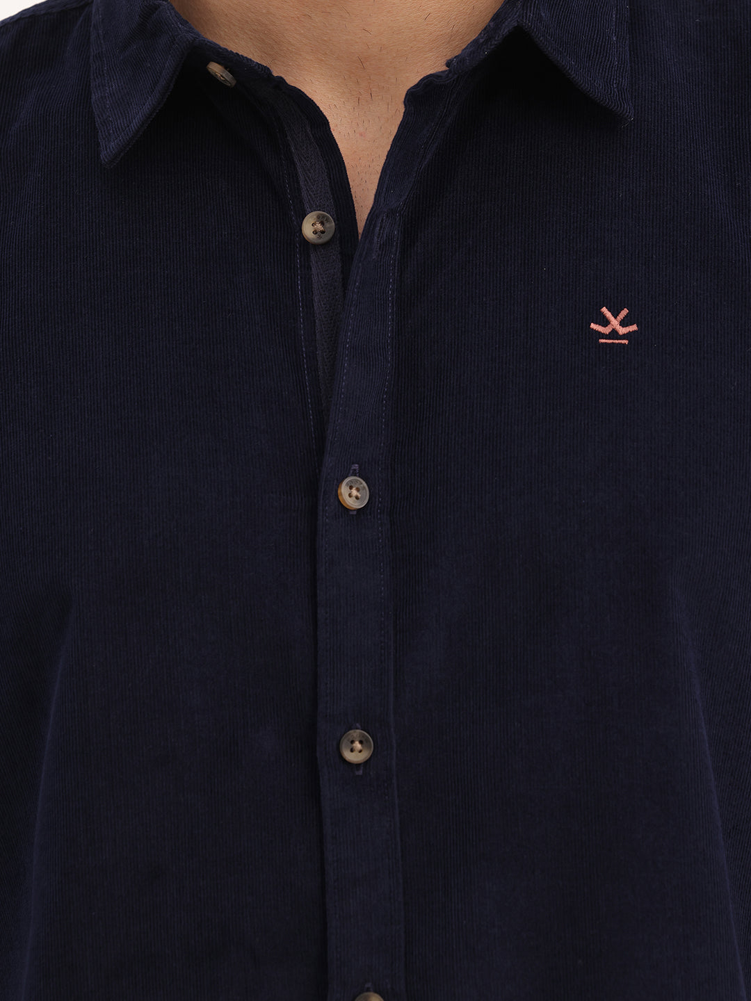 Slim Fit Solid Corduroy Shirt | Navy Blue