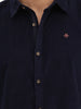 Slim Fit Solid Corduroy Shirt | Navy Blue