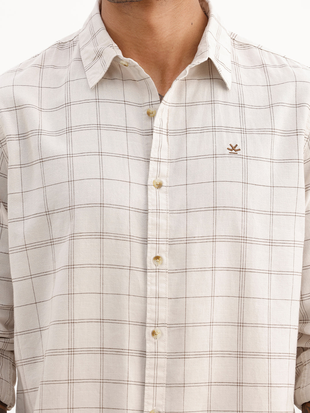 Slim Fit Checkered Full Sleeve Shirt | Beige
