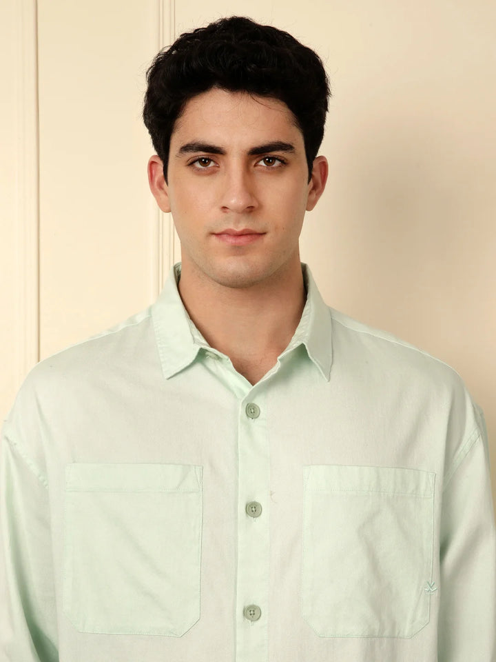 Light Green Double Pocket Oversized Shirt