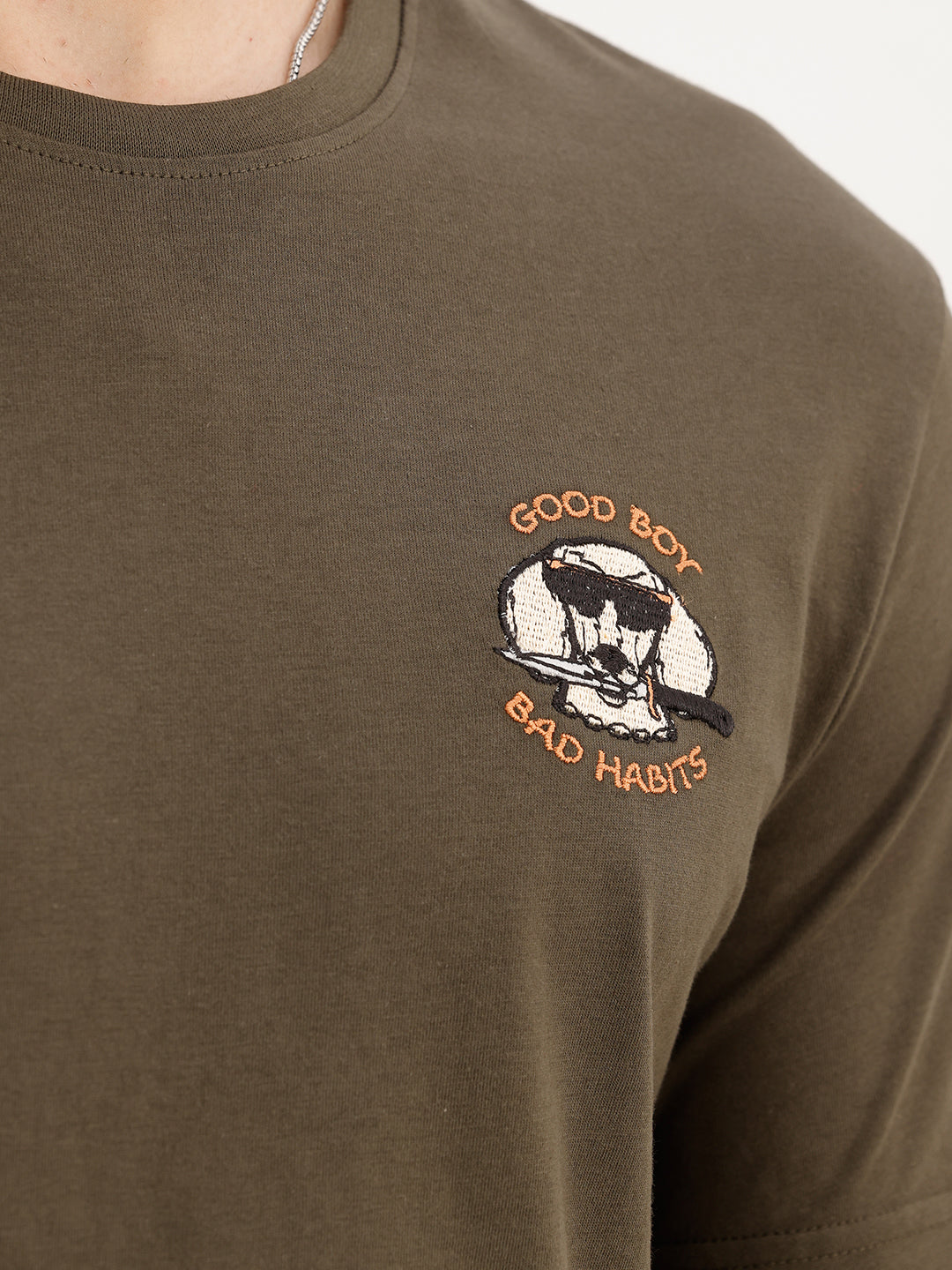 Slim Fit Embroidered Patch Detail T-Shirt | Olive | WTS02HSSL1383S