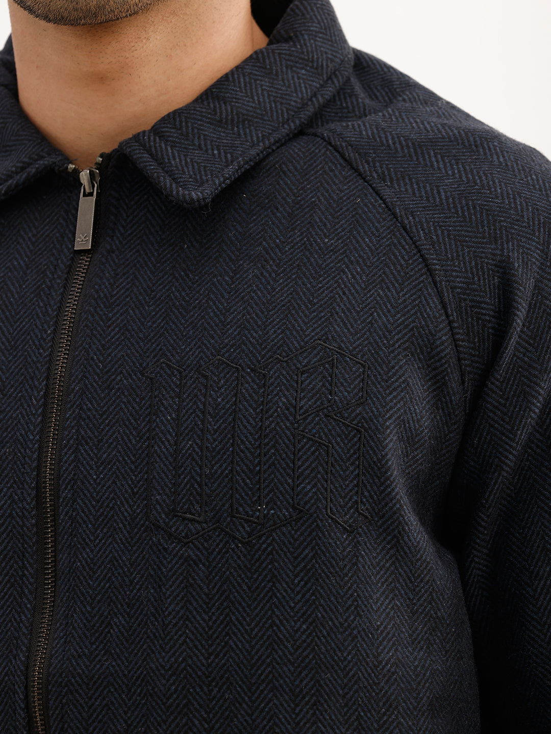 Classic Regular Fit Herringbone Brushed Jacket | Navy Blue
