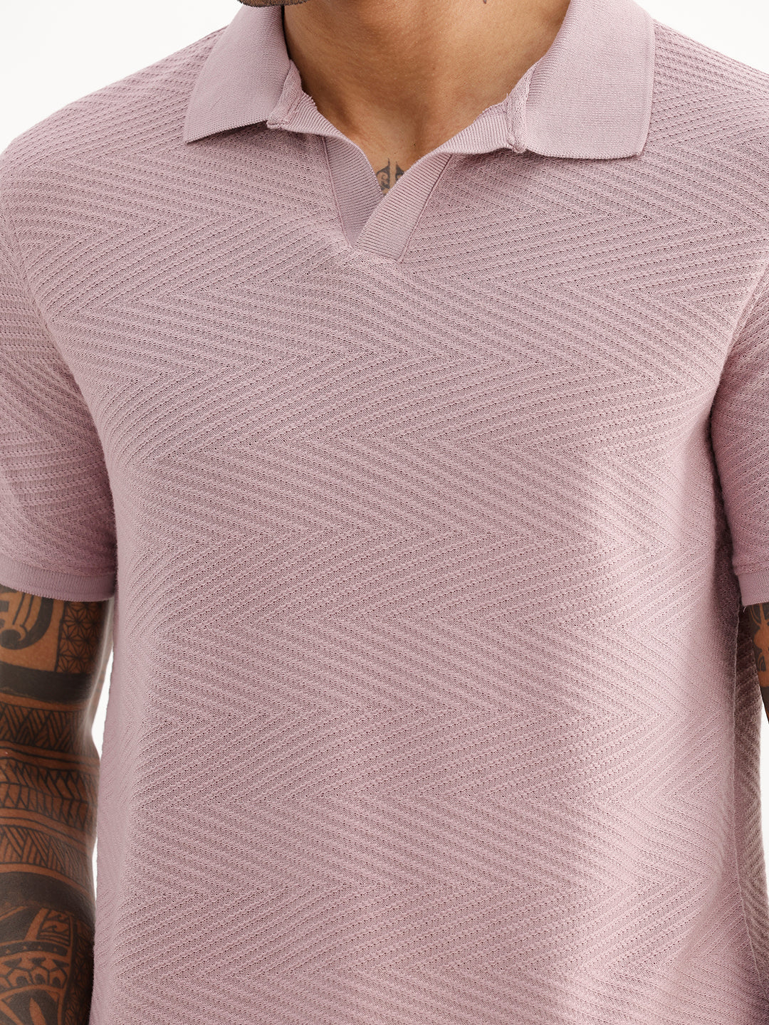 Solid Slim Fit Textured Polo T-Shirt | Pink