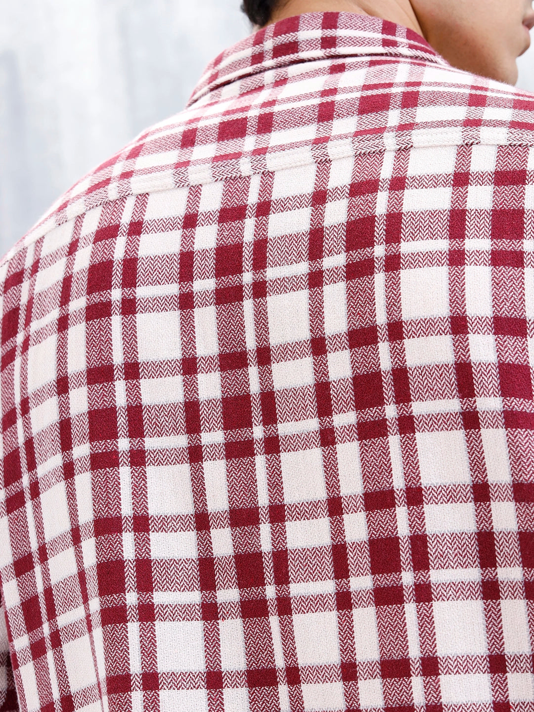 Wrogn Men's Oversized Double Pocket Checks Shirt | Red