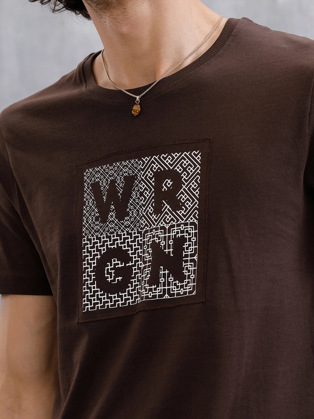 Printed Patchwork T-Shirt | Coffee