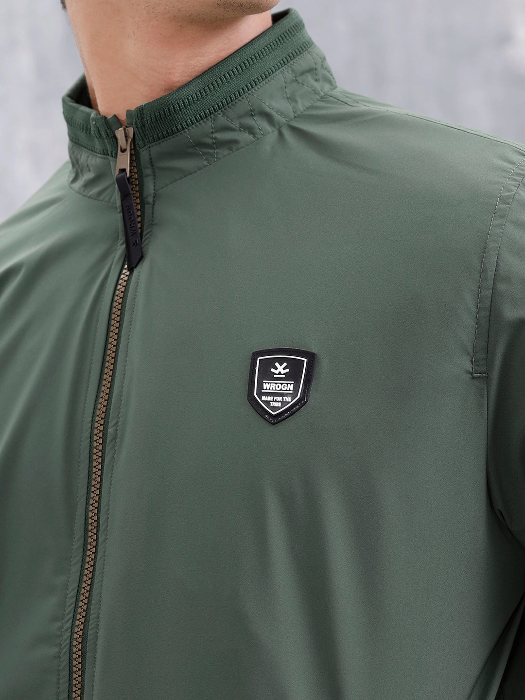 Men's Solid Casual Bomber Jacket | Green