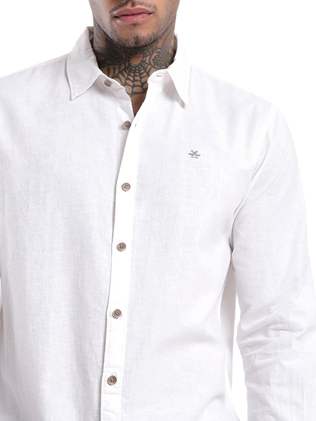 Solid White Cotton Linen Shirt