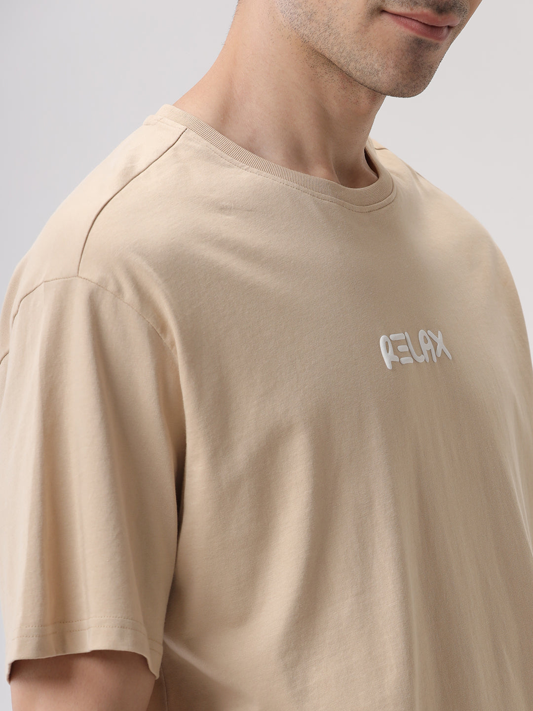 Relax Printed Beige Oversized T-Shirt