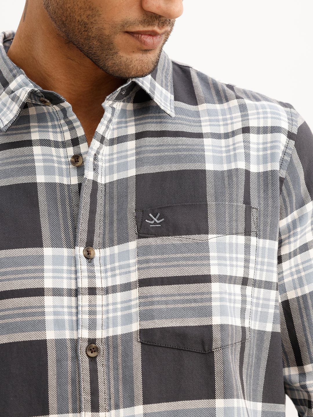 Regular Fit Checkered Shirt | Grey