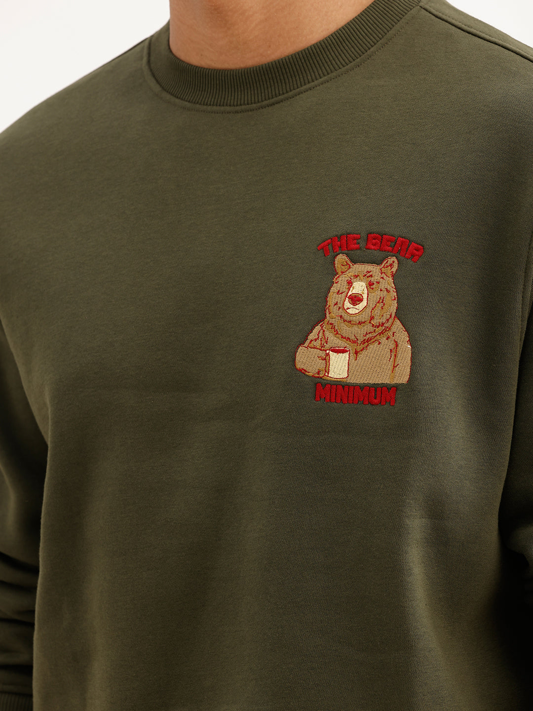 Comfort Fit Embroidered Patch Detail Sweatshirt | Olive