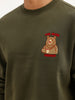 Comfort Fit Embroidered Patch Detail Sweatshirt | Olive