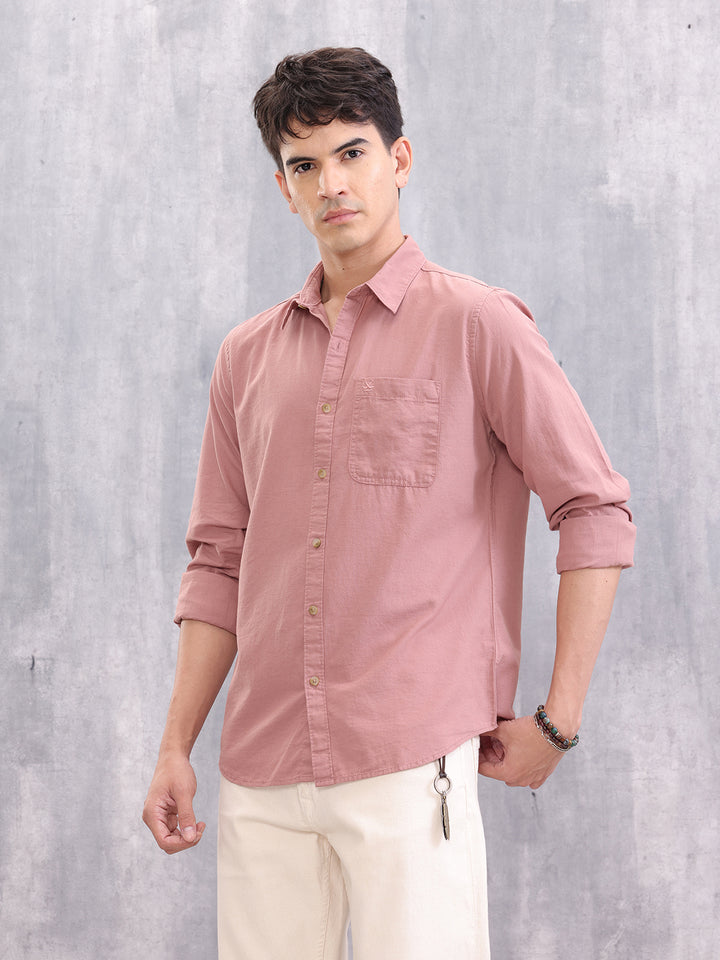 Solid Cotton Full Sleeve Shirt | Pink