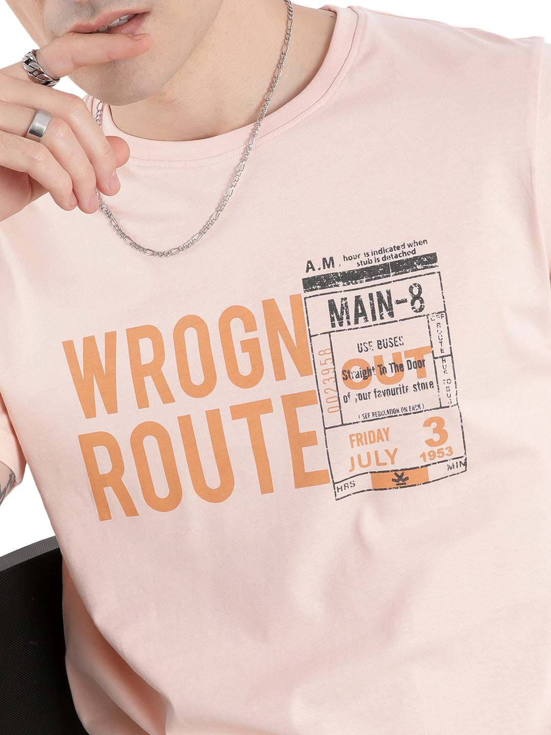 Peach Wrogn Route Slim Fit T-Shirt