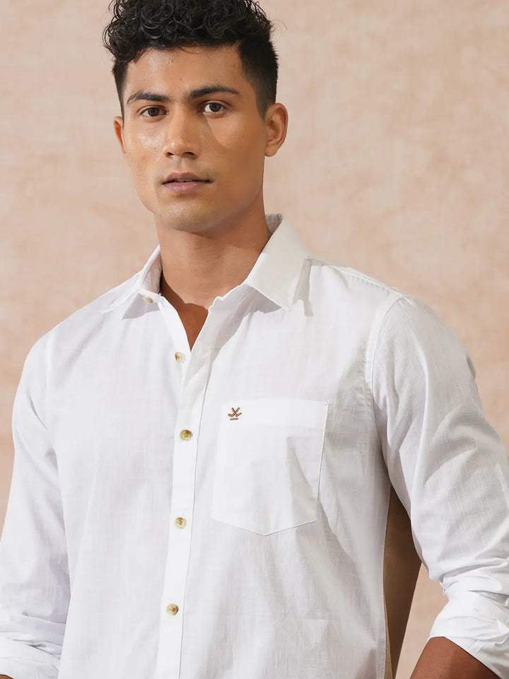 Cotton Slub Pique Knit Shirt | White