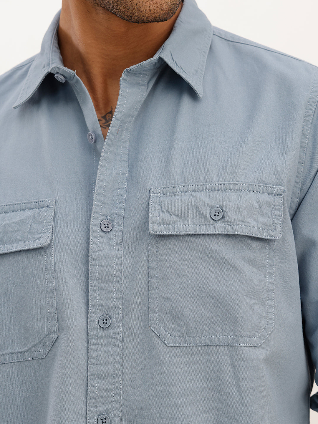 Classic Slim Fit Double Pocket Shirt | Light Blue | WSH01FSSL7132W