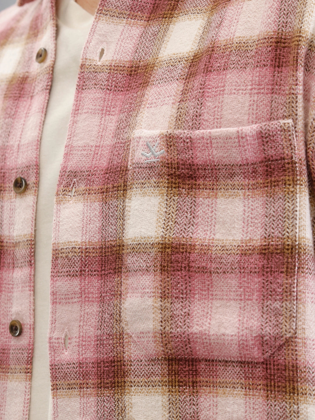Brushed Herringbone Flannel Check Shirt In Regular Fit | Pink