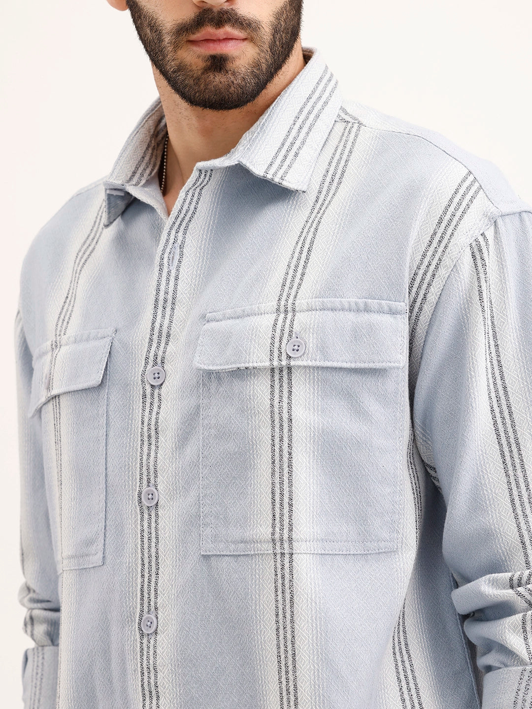 Textured Oversized Double Pocket Shirt | Blue