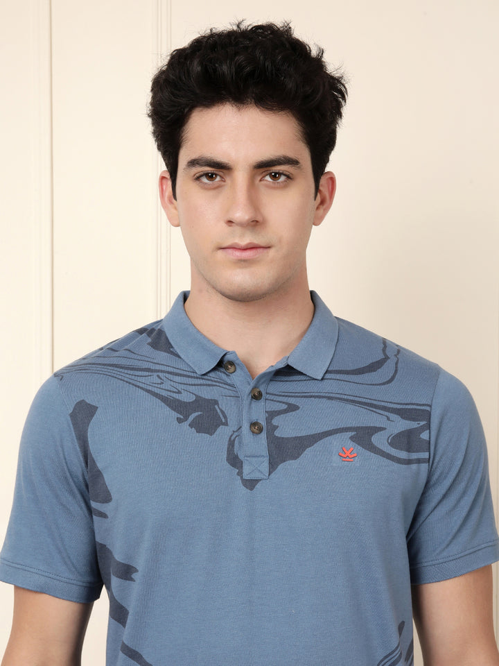 Blue Waves Printed Polo T-Shirt