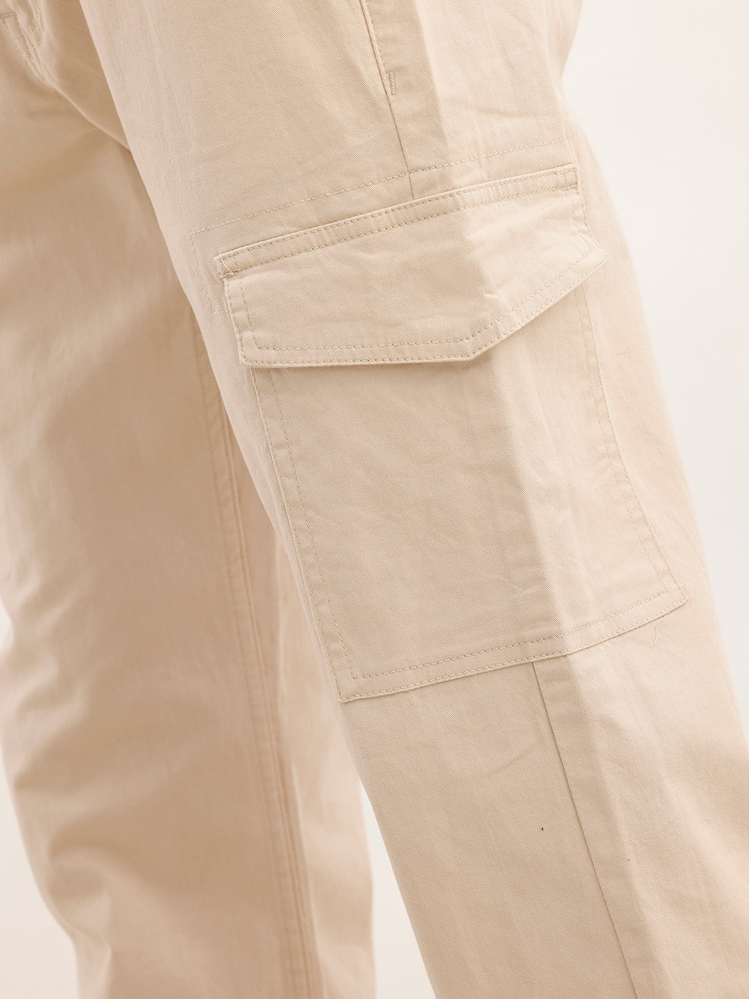 Solid Straight Fit Cargo Trouser | Beige
