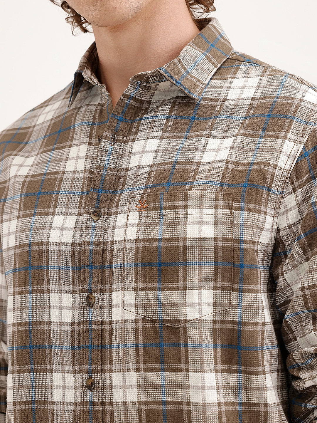 Textured Comfort Fit Checkered Shirt | Brown