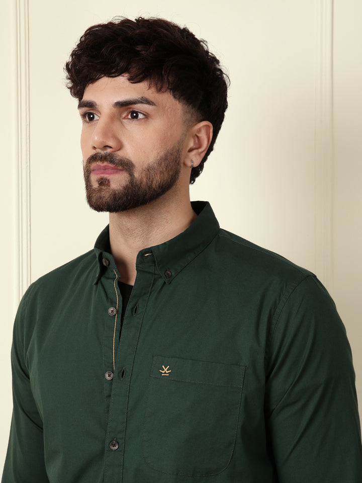 Solid Cotton Blend Shirt | Green