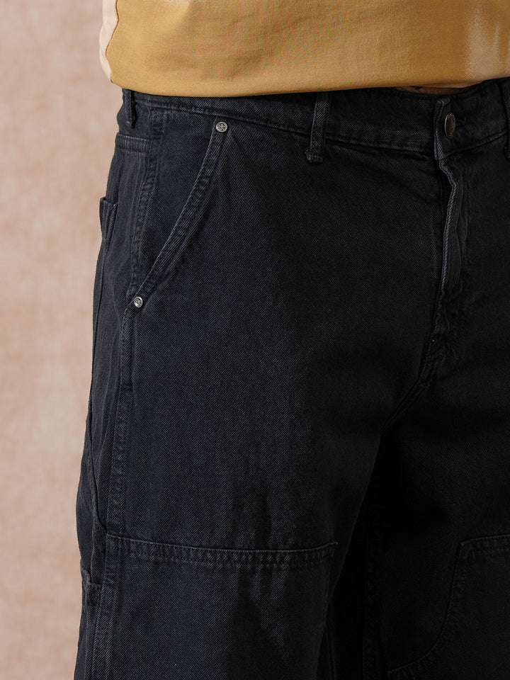 Solid Carpenter Style Loose Fit Trouser | Black