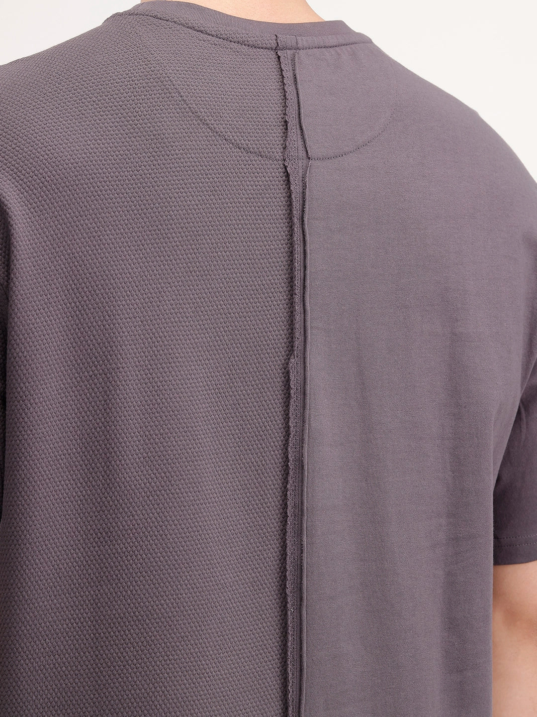 Oversized Popcorn Textured Cut & Sew T-Shirt | Dark Grey