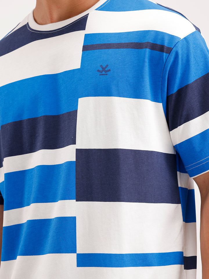 Oversized Pannel Printed T-Shirt  | Blue